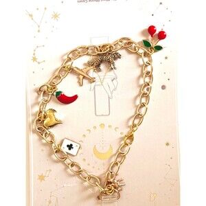 A Little Obsessed Phone Charm Bracelet Heart~tiger ~Cherry~pepper Lock n Key NEW